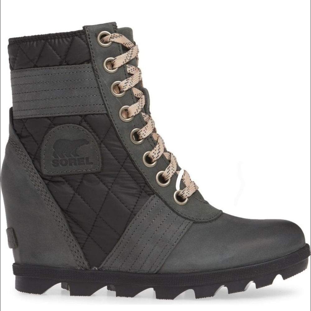 SOREL Lexie Hidden Wedge Quilted Gray Slate Boots Size 8